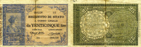 CARTAMONETA - BIGLIETTI DI STATO - Umberto I (1878-1900) - 25 Lire 21/07/1895 Alfa 95; Lireuro 20A RRRRR  Dell'Ara/Righetti; con matrice laterale Tagl...
