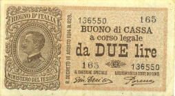CARTAMONETA - BUONI DI CASSA - Vittorio Emanuele III (1900-1943) - 2 Lire 16/11/1922 - Serie 151-165 Alfa 35; Lireuro 7F R  Giu. Dell'Ara/Porena