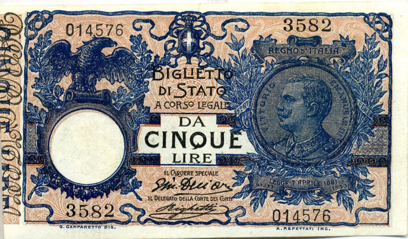 CARTAMONETA - BIGLIETTI DI STATO - Vittorio Emanuele III (1900-1943) - 5 Lire 17...