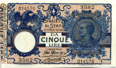 CARTAMONETA - BIGLIETTI DI STATO - Vittorio Emanuele III (1900-1943) - 5 Lire 17/06/1915 - Serie 1851-3730 Alfa 54; Lireuro 12D   Giu.Dell'Ara/Righett...