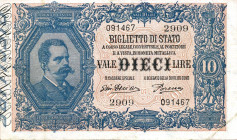 CARTAMONETA - BIGLIETTI DI STATO - Vittorio Emanuele III (1900-1943) - 10 Lire 29/07/1918 - Serie 2881-3760 Alfa 79; Lireuro 17E R  Giu.Dell'Ara/Poren...