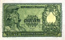 CARTAMONETA - BIGLIETTI DI STATO - Repubblica Italiana (monetazione in lire) (1946-2001) - 50 Lire - Italia elmata 31/12/1951 Alfa 268; Lireuro 23B   ...