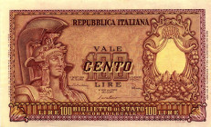 CARTAMONETA - BIGLIETTI DI STATO - Repubblica Italiana (monetazione in lire) (1946-2001) - 100 Lire - Italia elmata 31/12/1951 Alfa 428; Lireuro 24B  ...
