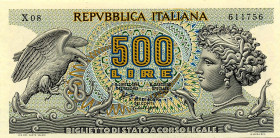 CARTAMONETA - BIGLIETTI DI STATO - Repubblica Italiana (monetazione in lire) (1946-2001) - 500 Lire - Aretusa 20/06/1966 Alfa 550; Lireuro 25A   Stamm...