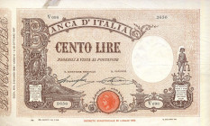 CARTAMONETA - BANCA d'ITALIA - Vittorio Emanuele III (1900-1943) - 100 Lire - Barbetti con matrice 02/06/1928 - Fascio Alfa 345; Lireuro 17F R  String...