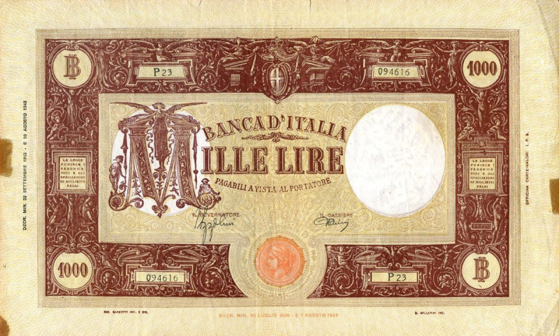 CARTAMONETA - BANCA d'ITALIA - Vittorio Emanuele III (1900-1943) - 1.000 Lire - ...