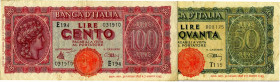 CARTAMONETA - BANCA d'ITALIA - Luogotenenza (1944-1946) - 100 Lire - Italia Turrita 10/12/1944 Alfa 425; Lireuro 25A   Introna/Urbini Assieme a 50 lir...