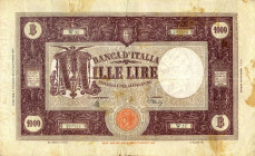 CARTAMONETA - BANCA d'ITALIA - Luogotenenza (1944-1946) - 1.000 Lire - Barbetti (testina) 07/10/1944 Alfa 629; Lireuro 49B RRR  Introna/Urbini Macchie...