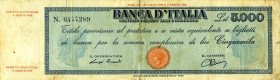CARTAMONETA - BANCA d'ITALIA - Luogotenenza (1944-1946) - 5.000 Lire - Provvisorio (testina) 04/08/1945 Alfa 750; Lireuro 61A RRRR  Einaudi/Urbini Res...