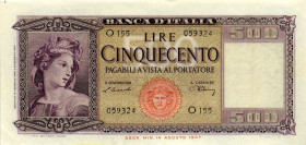 CARTAMONETA - BANCA d'ITALIA - Repubblica Italiana (monetazione in lire) (1946-2001) - 500 Lire - Italia 10/02/1948 Alfa 545; Lireuro 39B R  Einaudi/U...