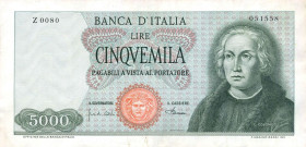 CARTAMONETA - BANCA d'ITALIA - Repubblica Italiana (monetazione in lire) (1946-2001) - 5.000 Lire - Colombo 1° tipo 04/01/1968 Alfa 797; Lireuro 66B1 ...