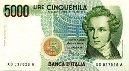 CARTAMONETA - BANCA d'ITALIA - Repubblica Italiana (monetazione in lire) (1946-2001) - 5.000 Lire - Bellini 25/07/2001 Alfa 813sp; Lireuro 69Da R  Sos...