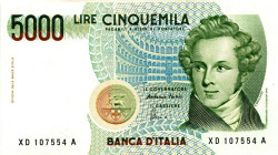 CARTAMONETA - BANCA d'ITALIA - Repubblica Italiana (monetazione in lire) (1946-2001) - 5.000 Lire - Bellini 25/07/2001 Alfa 813sp; Lireuro 69Da R  Sos...