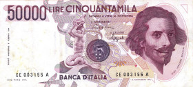 CARTAMONETA - BANCA d'ITALIA - Repubblica Italiana (monetazione in lire) (1946-2001) - 50.000 Lire - Bernini 1° tipo 06/03/1992 Alfa 905; Lireuro 80E ...