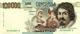 CARTAMONETA - BANCA d'ITALIA - Repubblica Italiana (monetazione in lire) (1946-2001) - 100.000 Lire - Caravaggio 1° tipo 01/12/1986 Alfa 927; Lireuro ...