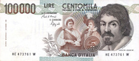 CARTAMONETA - BANCA d'ITALIA - Repubblica Italiana (monetazione in lire) (1946-2001) - 100.000 Lire - Caravaggio 1° tipo 06/03/1992 Alfa 929; Lireuro ...
