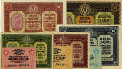 CARTAMONETA - COLONIE ED OCCUPAZIONI DI TERRITORI ITALIANI - Cassa Veneta dei Prestiti (1918) - Serie 02/01/1918 - 8 biglietti Gav. 27÷34