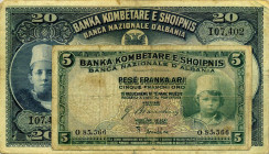 CARTAMONETA - COLONIE ED OCCUPAZIONI DI TERRITORI ITALIANI - Banca Nazionale d'Albania - Protettorato (1926) - 20 Franchi Oro 1926 Gav. 98   Alberti/G...