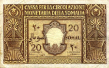 CARTAMONETA - COLONIE ED OCCUPAZIONI DI TERRITORI ITALIANI - Cassa per la Circolazione Monetaria della Somalia (1950) - 20 Somali 1950 Gav. 321 R