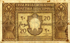 CARTAMONETA - COLONIE ED OCCUPAZIONI DI TERRITORI ITALIANI - Cassa per la Circolazione Monetaria della Somalia (1950) - 20 Somali 1950 Gav. 321 R