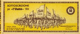 CARTAMONETA - SOTTOSCRIZIONE DI COMITATI E PARTITI POLITICI - Partiti Politici  - 50 Lire 1954 - PCI, federazione milanese    Unità