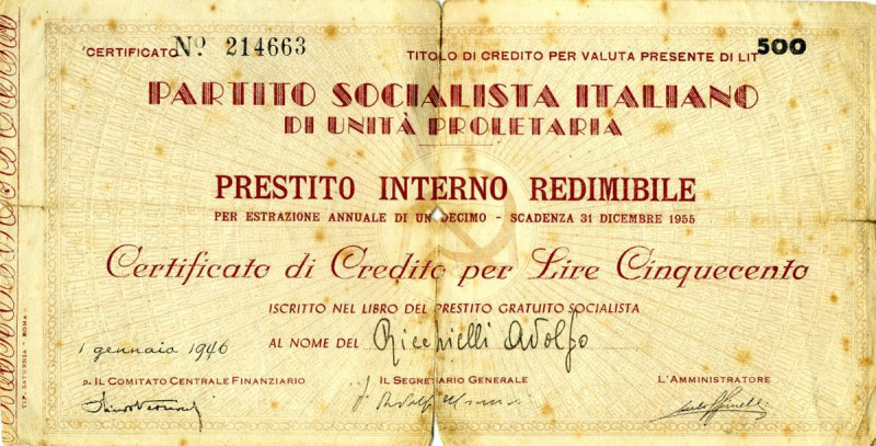 CARTAMONETA - SOTTOSCRIZIONE DI COMITATI E PARTITI POLITICI - Partiti Politici -...