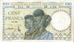 CARTAMONETA ESTERA - AFRICA OCCIDENTALE FRANCESE - Governo di Vichy (1940-1944) - 100 Franchi 10/09/1941 Pick 23 R   Lievi restauri