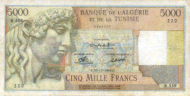 CARTAMONETA ESTERA - ALGERIA - Occupazione Francese (1839-1962) - 5.000 Franchi 20/12/1949     Qualche restauro