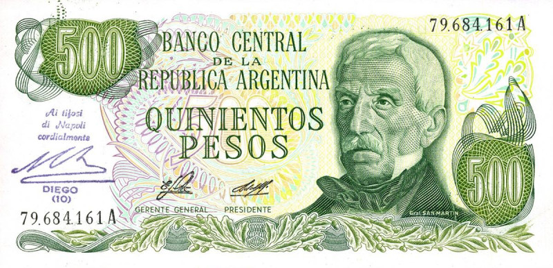 CARTAMONETA ESTERA - ARGENTINA - Repubblica - 500 Pesos Con timbro dei tifosi de...