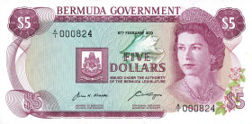 CARTAMONETA ESTERA - BERMUDA - Elisabetta II (1952-2022) - 5 Dollari 06/02/1970 Pick 24   Numeri bassi