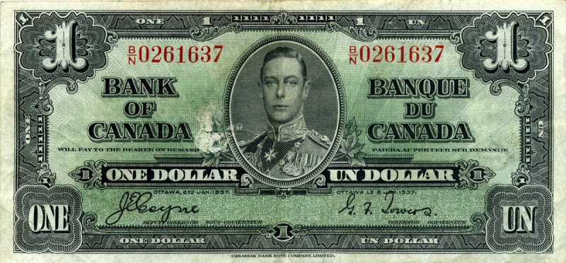 CARTAMONETA ESTERA - CANADA - Giorgio VI (1936-1952) - Dollaro 02/01/1937 Pick 5...