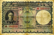 CARTAMONETA ESTERA - CEYLON - Giorgio VI (1936-1952) - 10 Rupie 12/07/1944 Pick 36