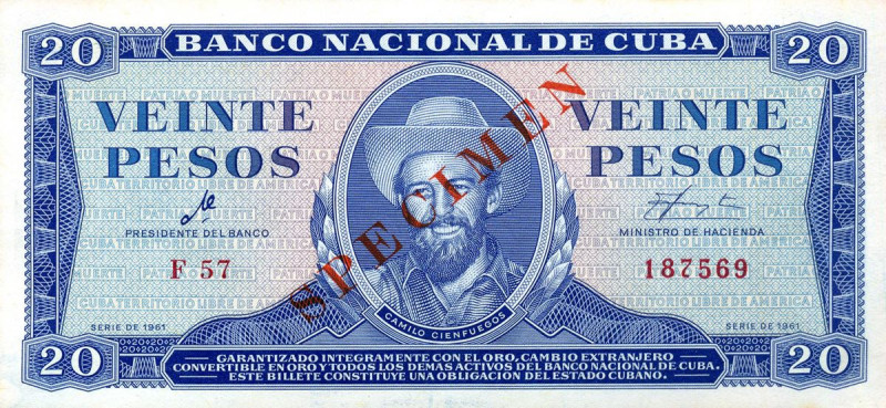 CARTAMONETA ESTERA - CUBA - Repubblica - 20 Pesos 1961 SPECIMEN Pick 97

Statu...