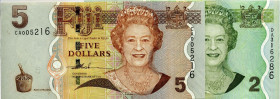 CARTAMONETA ESTERA - FIJI - Elisabetta II (1952-2022) - 5 Dollari    Assieme a 2 dollari
