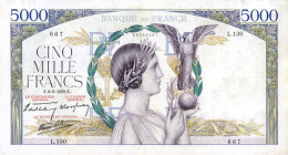 CARTAMONETA ESTERA - FRANCIA - Terza Repubblica (1870-1940) - 5.000 Franchi 02/03/1939     Restauri