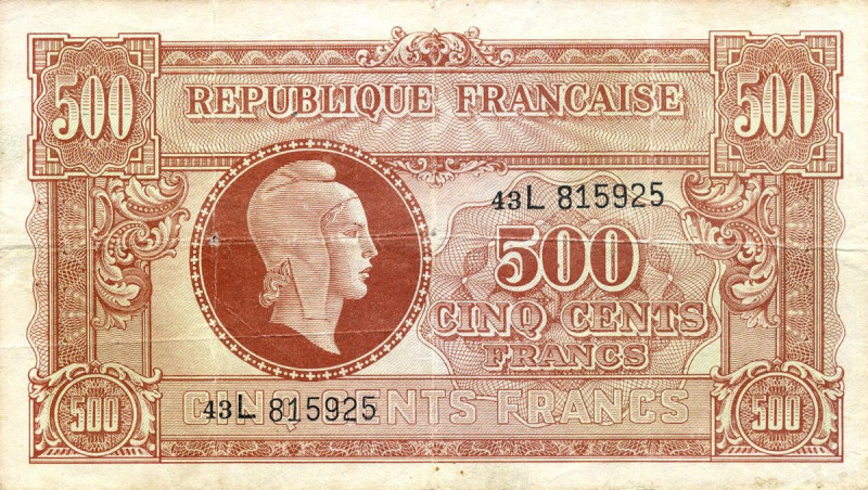 CARTAMONETA ESTERA - FRANCIA - Governo di Vichy (1940-1944) - 500 Franchi (1944)...