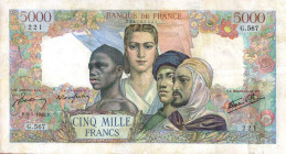 CARTAMONETA ESTERA - FRANCIA - Governo Provvisorio di De Gaulle (1944-1946) - 5.000 Franchi 03/05/1945     Restauri