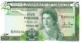 CARTAMONETA ESTERA - GIBILTERRA - Elisabetta II (1952-2022) - 5 Sterline 04/08/1988