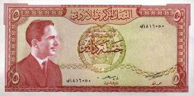 CARTAMONETA ESTERA - GIORDANIA - Hussein Ibn Talal (1952-1999) - 5 Dinars 1959 Pick 11    Lievi pieghe angolari