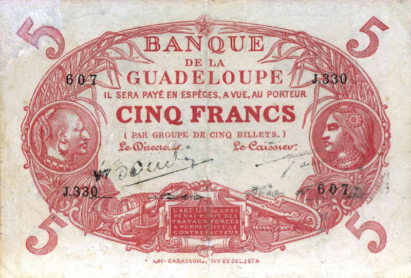 CARTAMONETA ESTERA - GUADALUPE - Terza Repubblica (1870-1940) - 5 Franchi 1901 (...