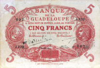 CARTAMONETA ESTERA - GUADALUPE - Terza Repubblica (1870-1940) - 5 Franchi 1901 (1928-45) Pick 7 R   Angolo in alto a s. rifatto e lungo strappo centra...