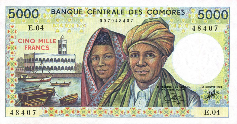 CARTAMONETA ESTERA - ISOLE COMORES - Repubblica - 5.000 Franchi (1984) Pick 12
...