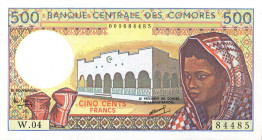 CARTAMONETA ESTERA - ISOLE COMORES - Repubblica  - 500 Franchi (1984-2004) Pick 10