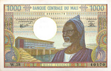 CARTAMONETA ESTERA - MALI - Repubblica  - 1.000 Franchi (1970-84) Pick 13