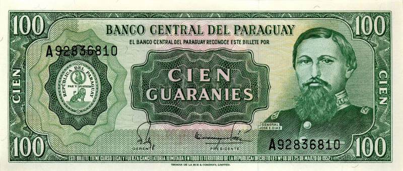 CARTAMONETA ESTERA - PARAGUAY - Repubblica - 100 Guaranies 1952 (1982) 90 biglie...