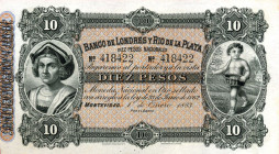 CARTAMONETA ESTERA - URUGUAY - Repubblica (1830) - 10 Pesos 01/01/1883
