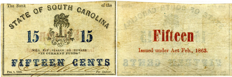 CARTAMONETA ESTERA - U.S.A. - 15 Cents 01/02/1863 R South Carolina

 South Car...