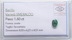 VARIE - Pietre preziose  Smeraldo, 1,60 ct, con certificato Gemmological