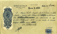 VARIE - Assegni  Banca d'Italia, sede di Roma, da lire 70, 22/02/1927
