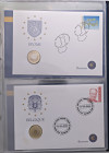 LOTTI - Estere  EUROCOIN - 12 monete da 1 euro con busta e scheda, su album dedicato, un po' rovinato all'interno
